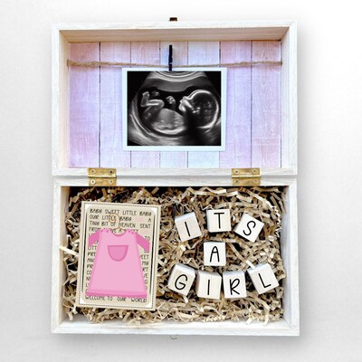Baby Gender Reveal Gift Box Engraved Personalized Keepsake Baby Shower It's Boy or Girl Surprise Parents To Be Gift for Grandparents - image2